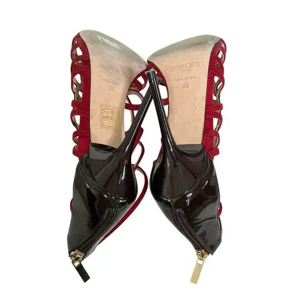 Jimmy Choo Red Suede Strappy Heels Size 38 - Picture 5 of 6